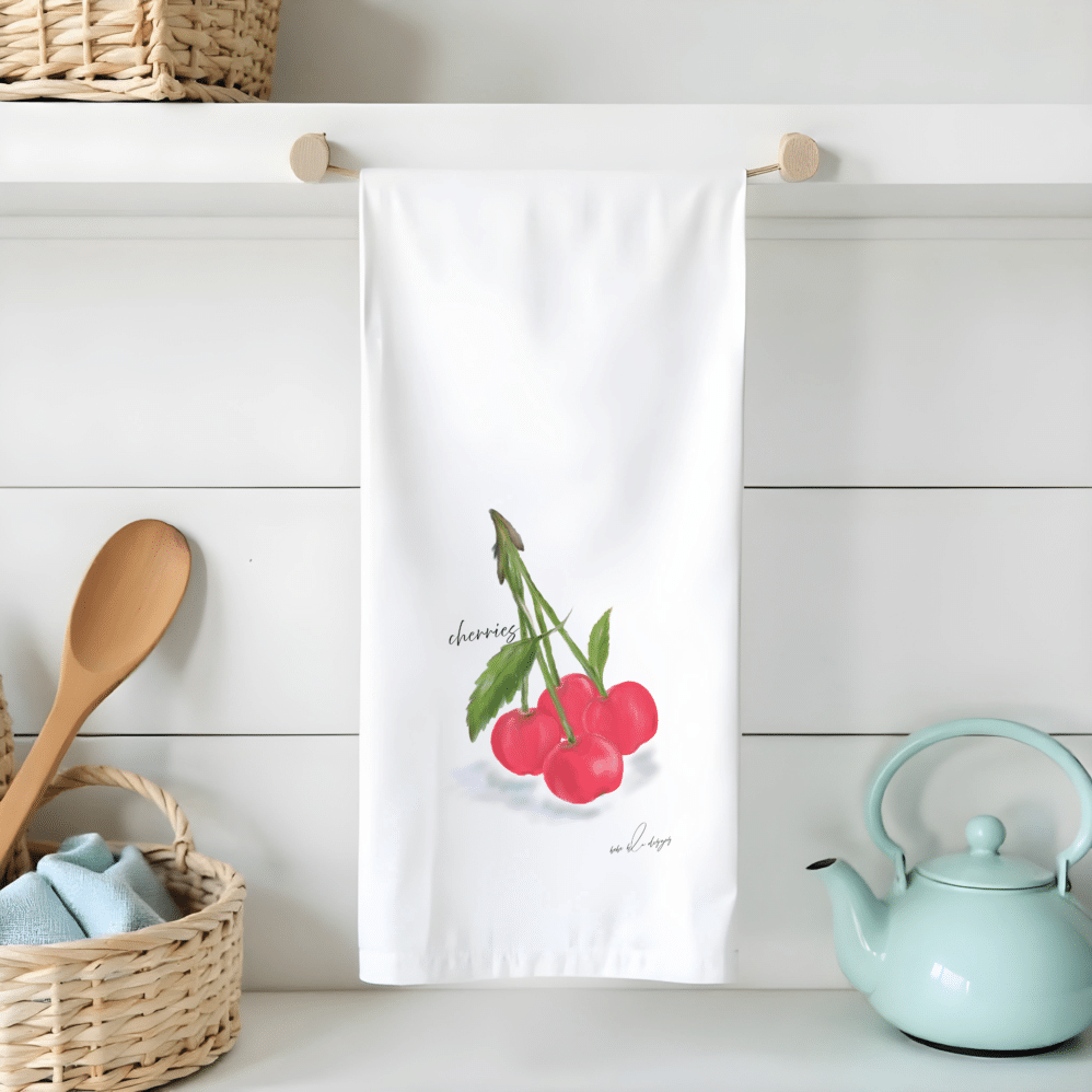 RED CHERRIES FLOUR SACK TEA TOWEL
