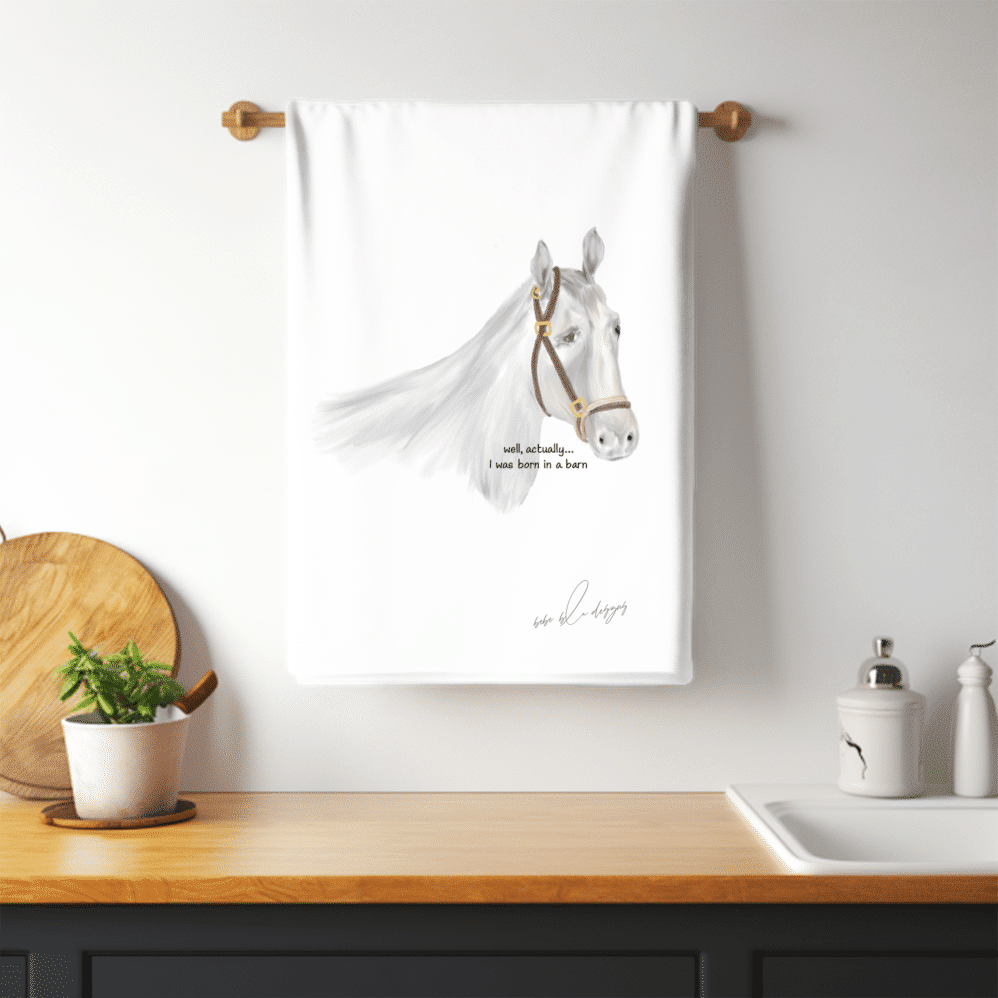 HORSE BORN IN BARN OF TOWEL BAR
