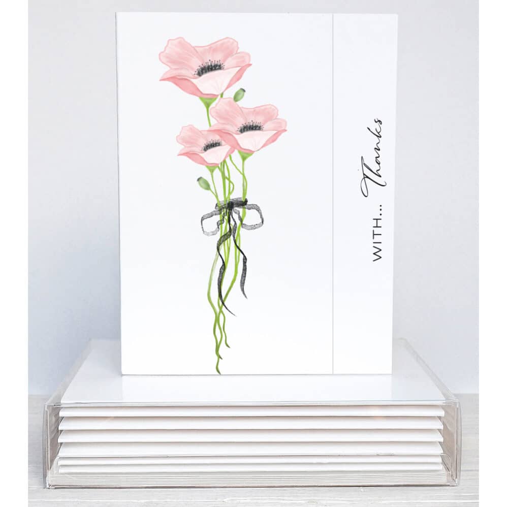 PINK POPPY BOUQUET THANKS YOU NOTES WITH A VERTICAL DESIGN