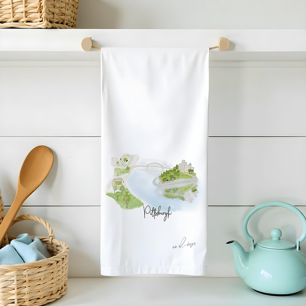 PITTSBURGH RIVERS VIEW flour sack tea towel