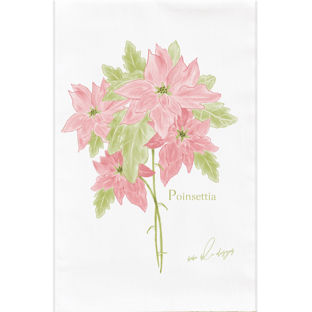 A PRETTY PINK POINSETTIA ON A FLOUR SACK TOWEL