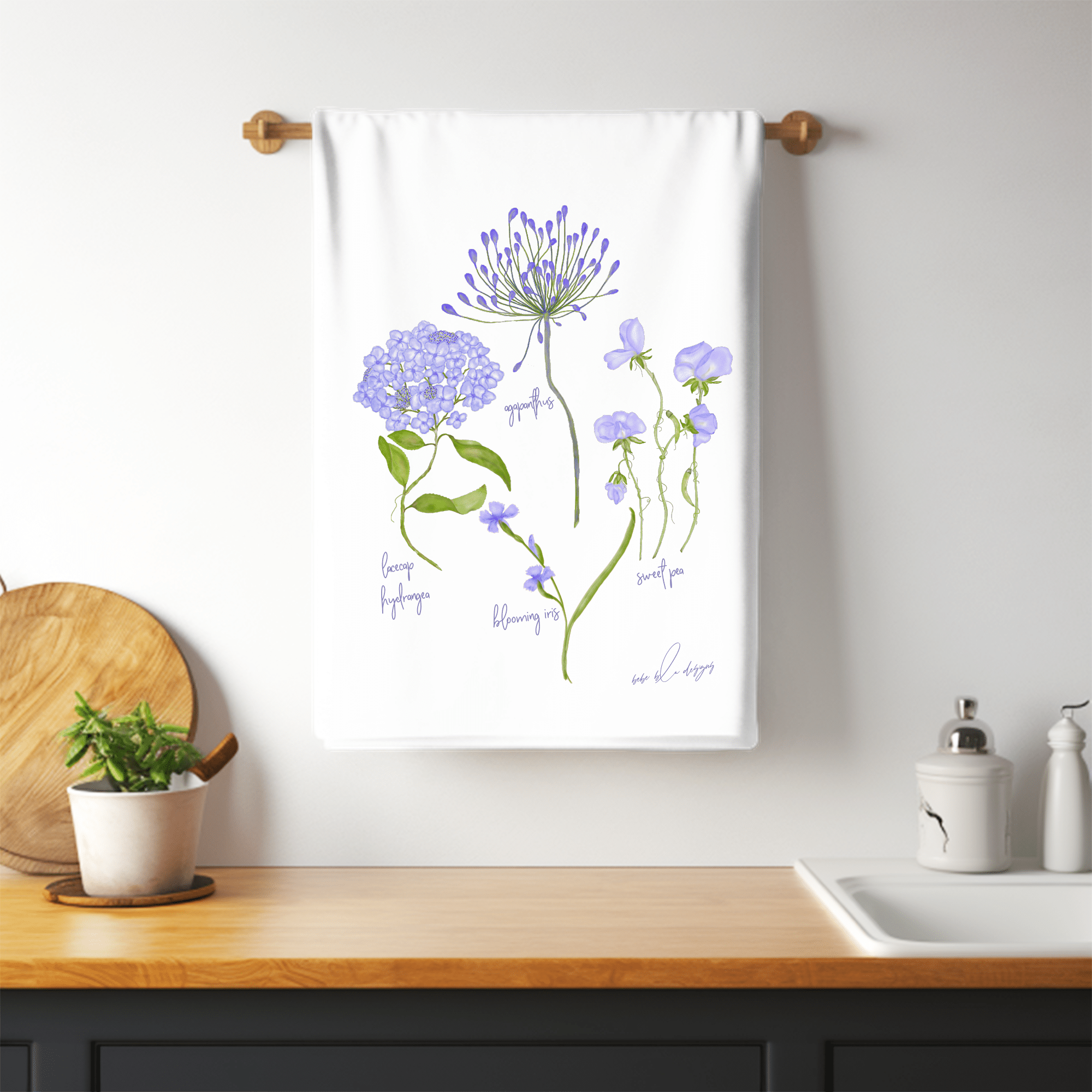 agapanthus and sweet pea towel bar