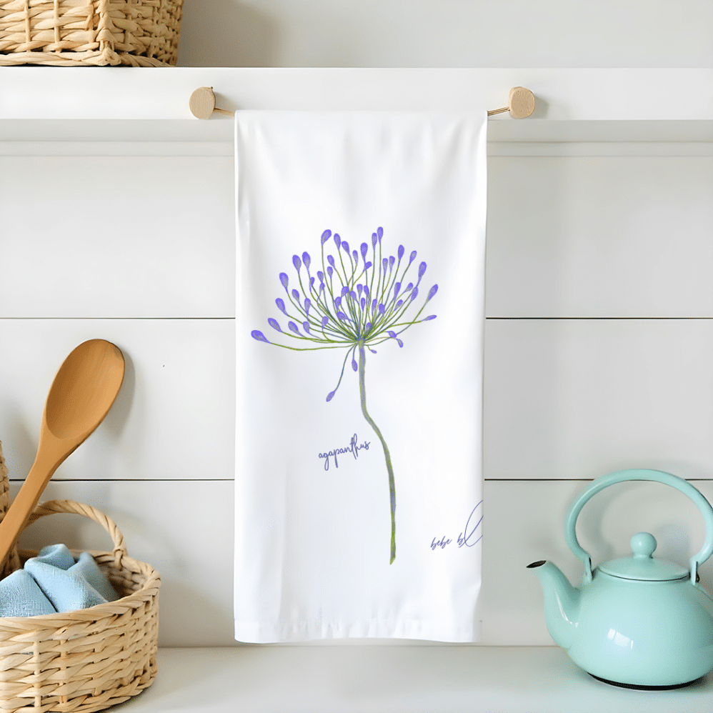 agapanthus flour sack tea towel