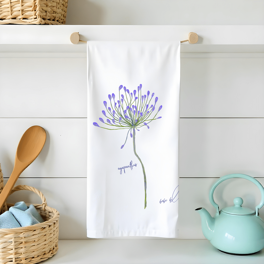 agapanthus flour sack tea towel
