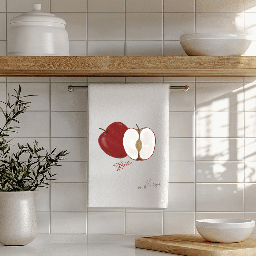 apple slice on a flour sack tea towel