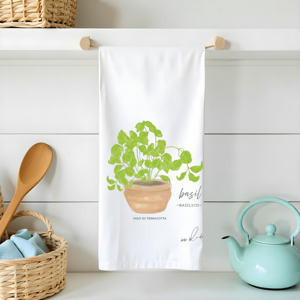 basil basilico flour sack tea towel