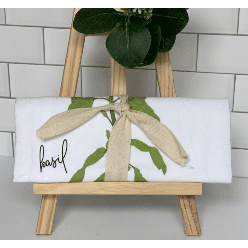 basil flour sack towel wrapped