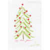 Green Abstract designed Christmas Tree with red bulbs and the words, joy, love, peace