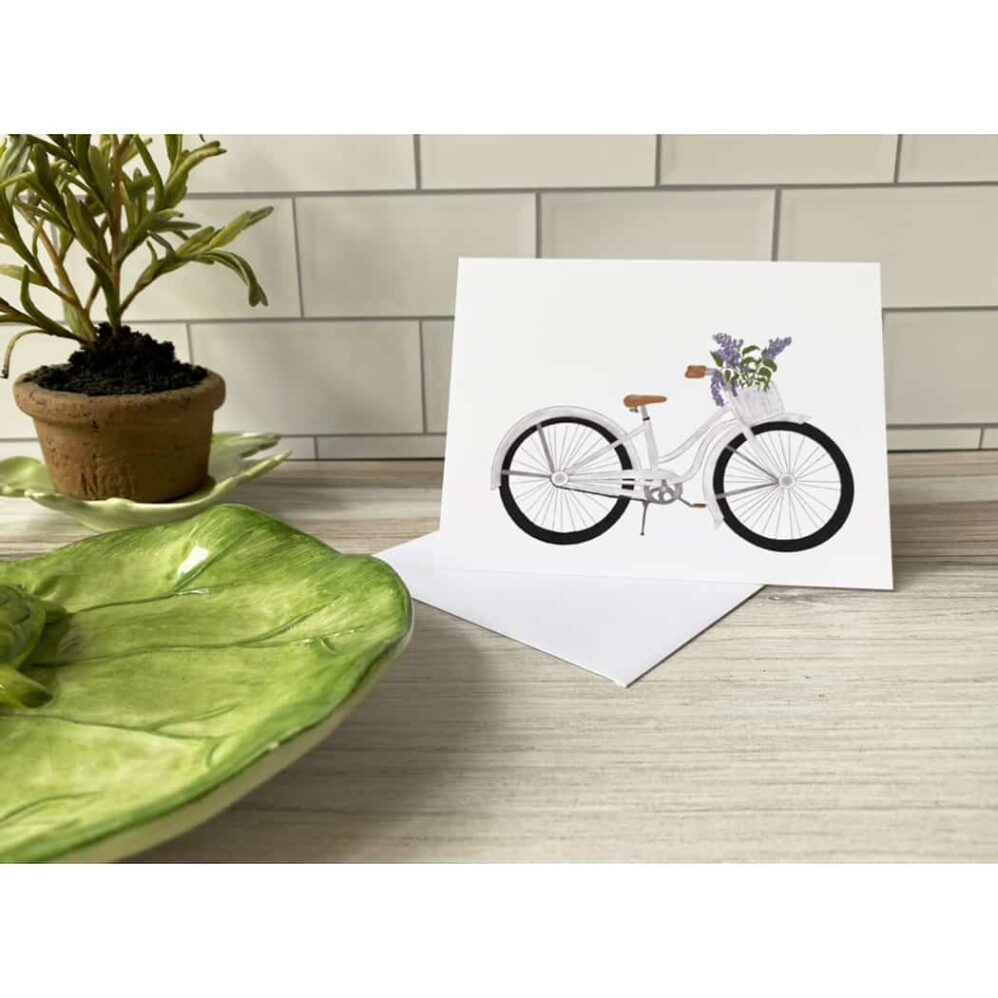 bicycle with lilacs note cards