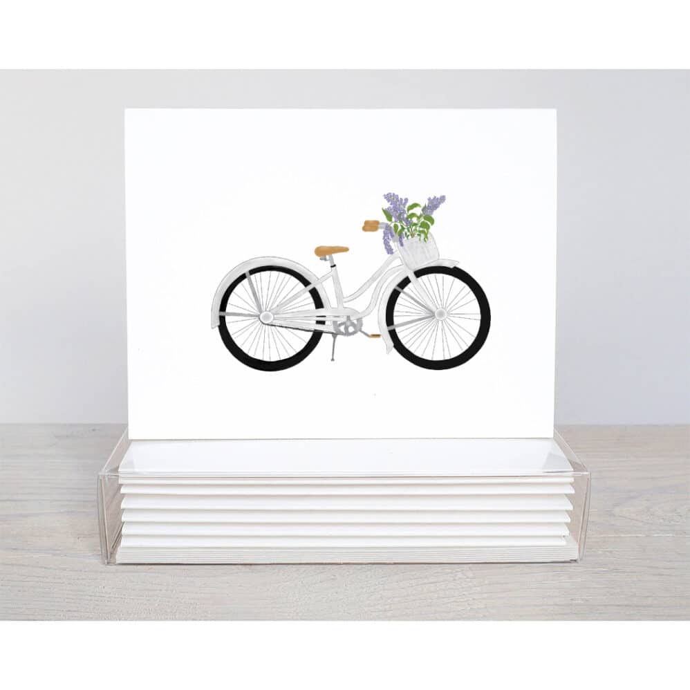 bicycle with lilacs note card