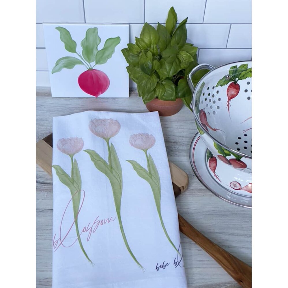 pink tulip blossom flour sack towel