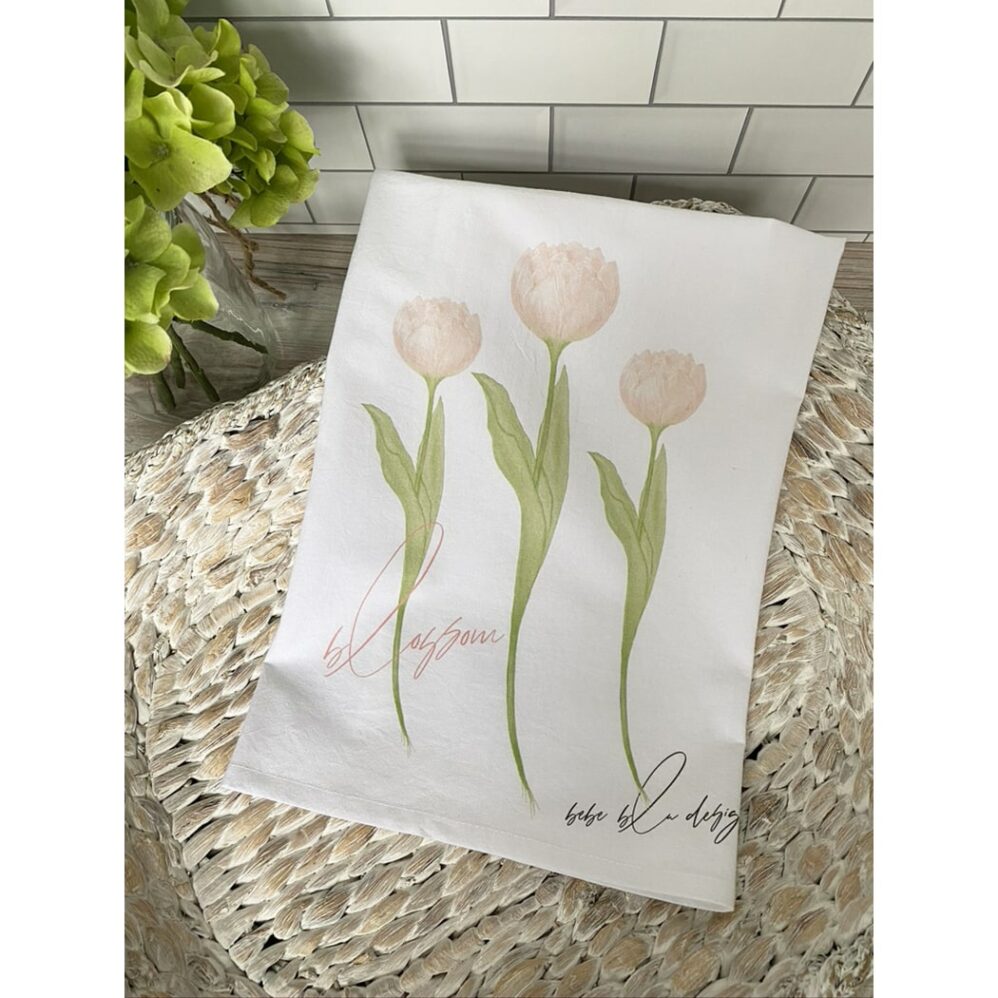 pink tulip blossom flour sack towel