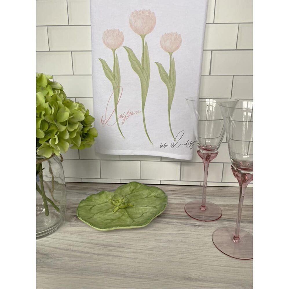 pink tulips blossom flour sack towel