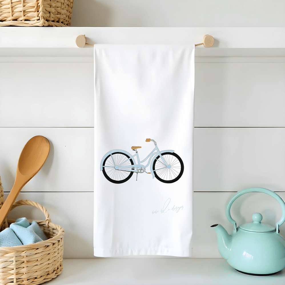 blue bicycle flour sack tea towel
