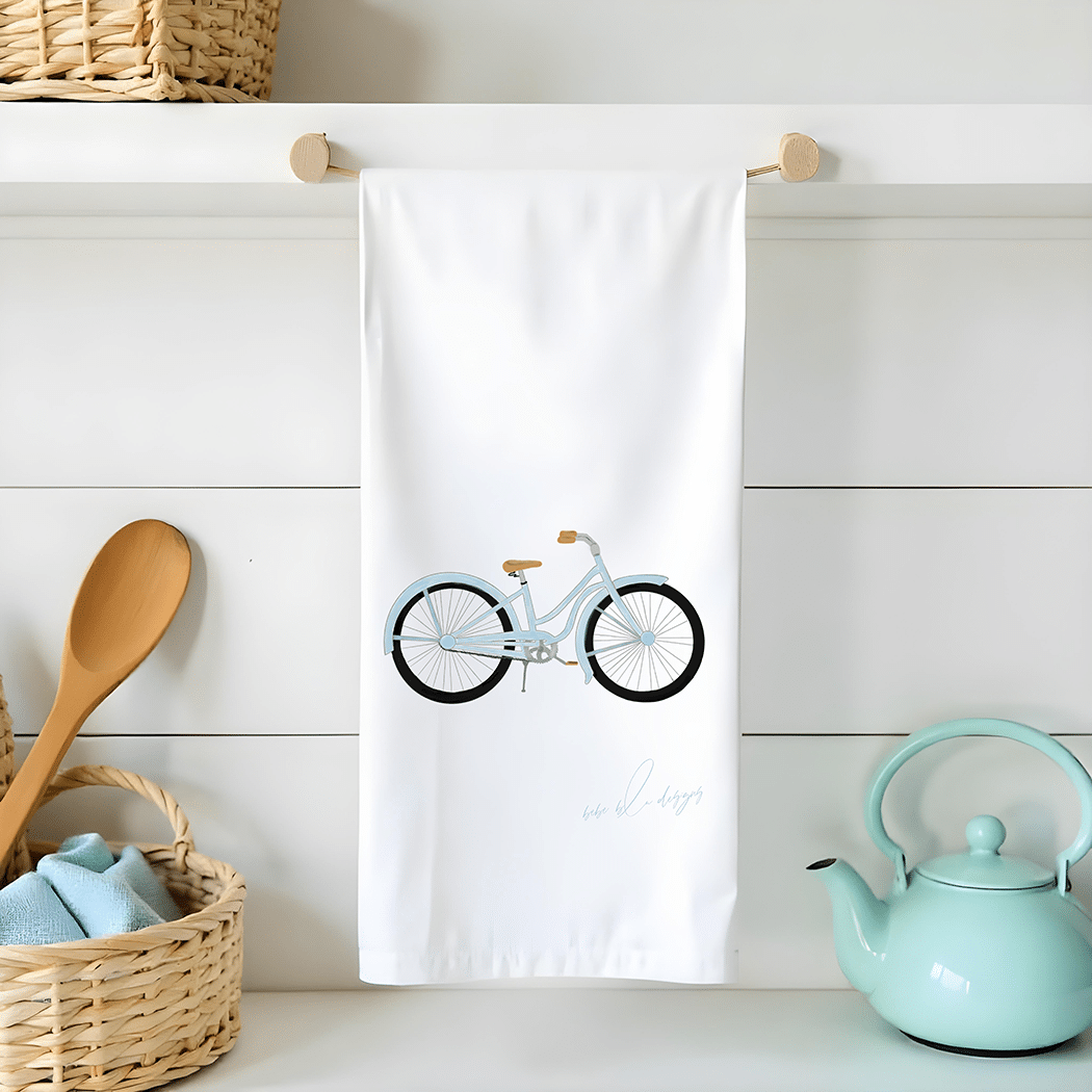 blue bicycle flour sack tea towel