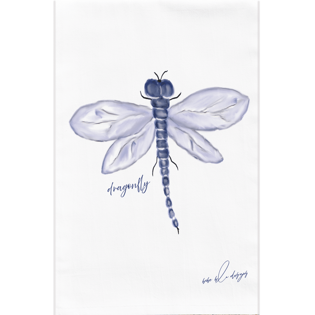 blue dragonfly tea towel