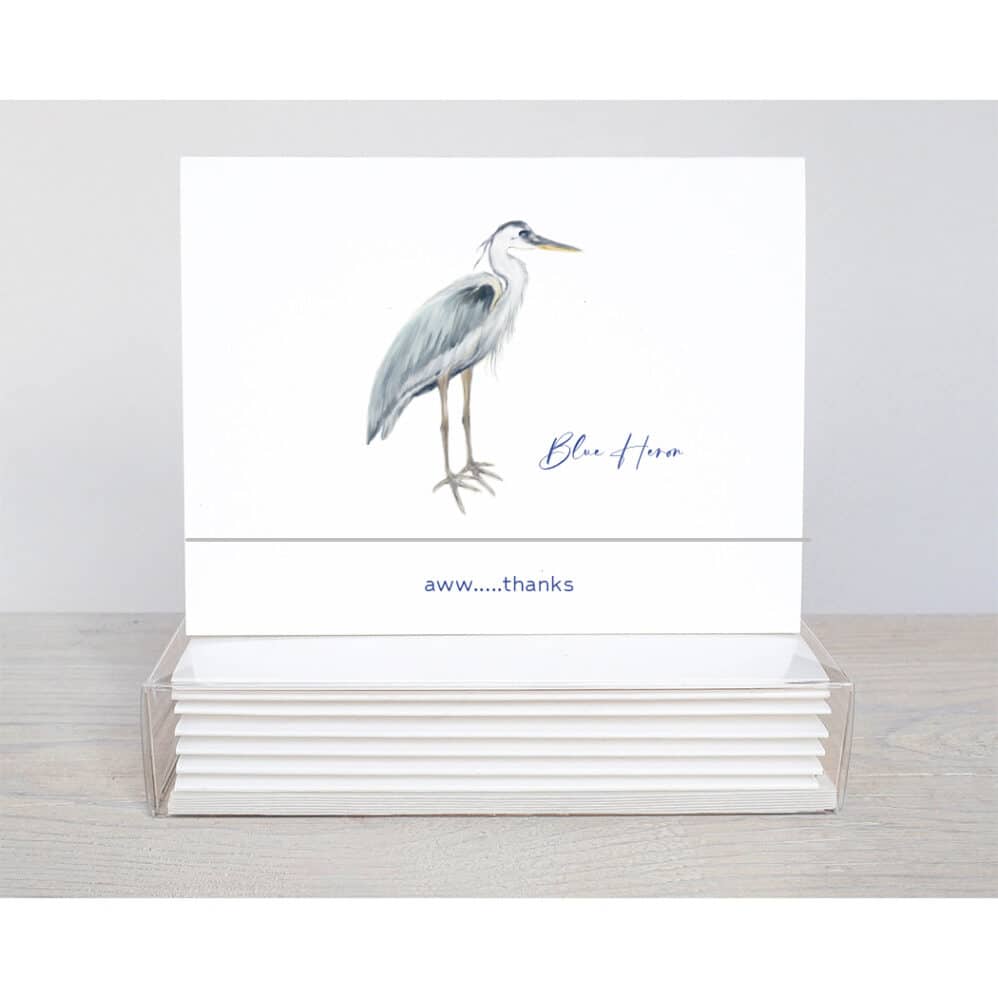 blue heron on a top fold note card with the words... aww thanks