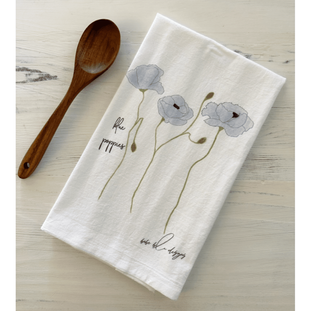 blue poppies flour sack towel