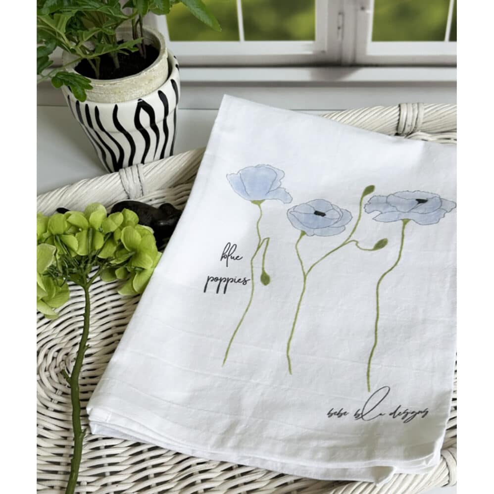 blue poppy flour sack towel