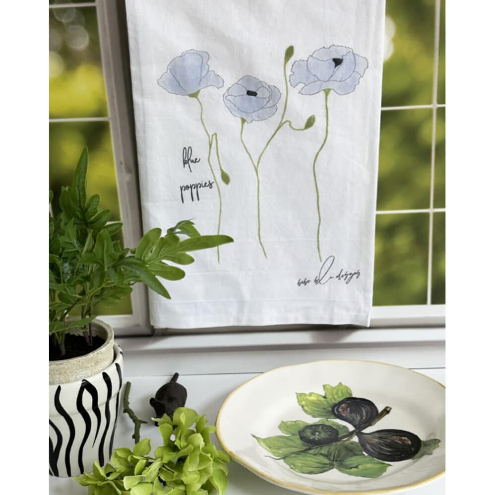 blue poppy flour sack towel