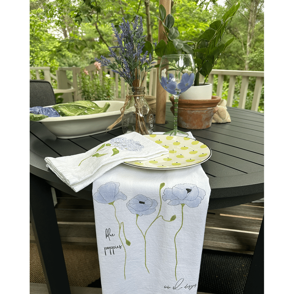 blue poppy flour sack towel