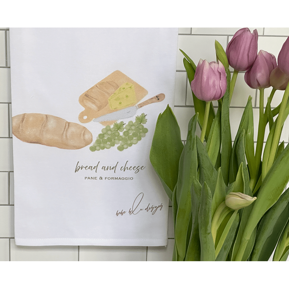 bread and cheese flour sack towel w:flowers