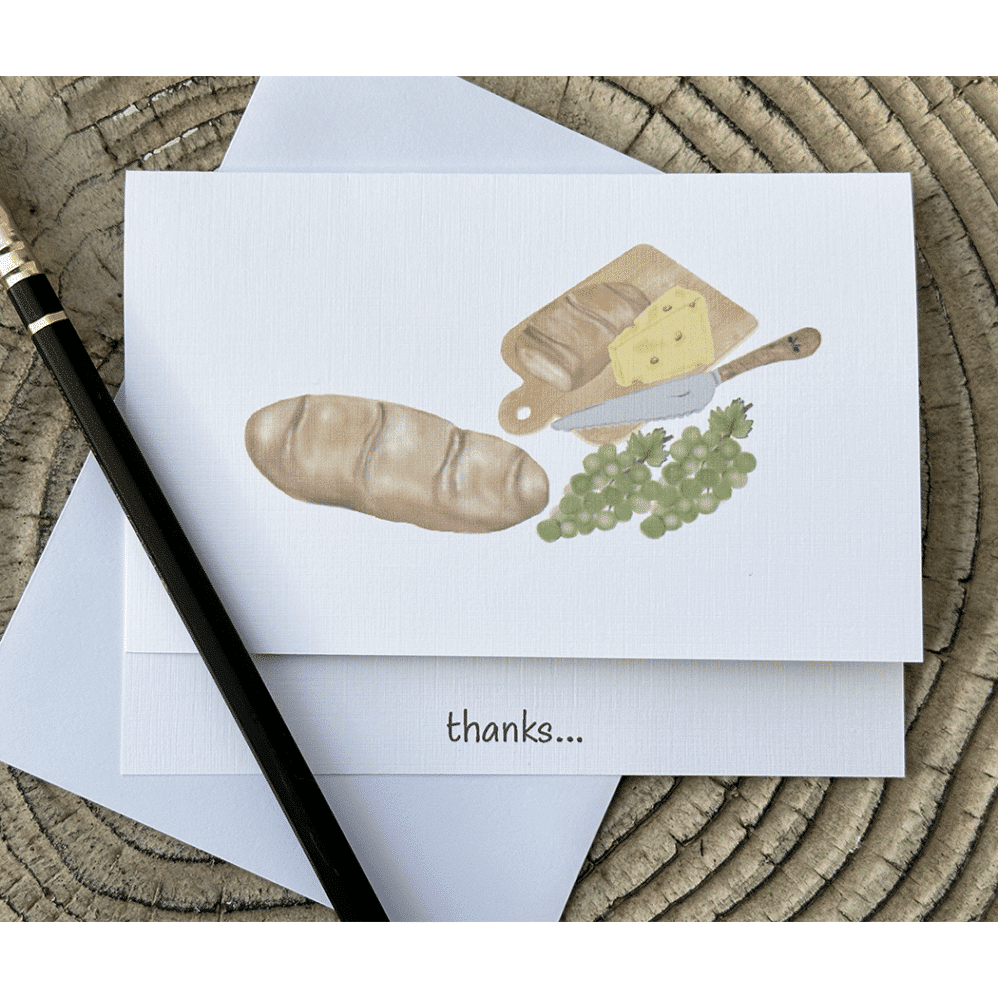 bread and cheese thank you note card copy