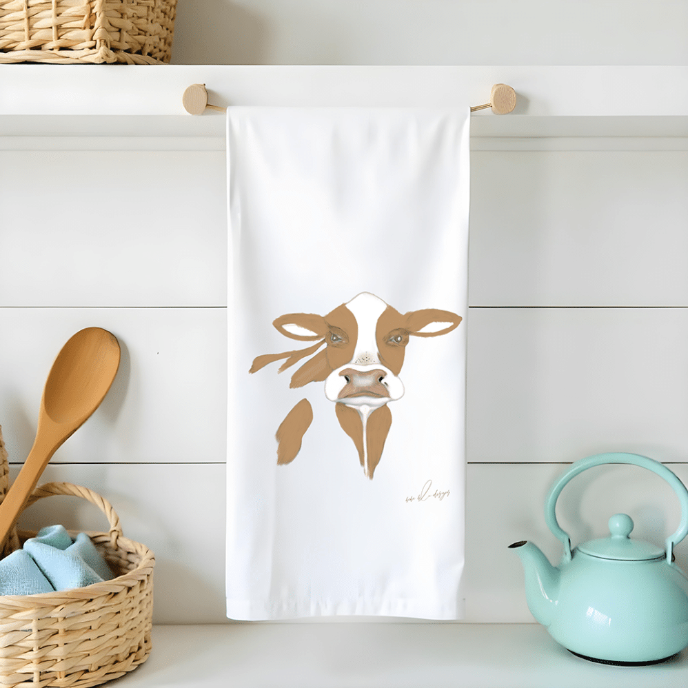 brown cow flour sack tea towel