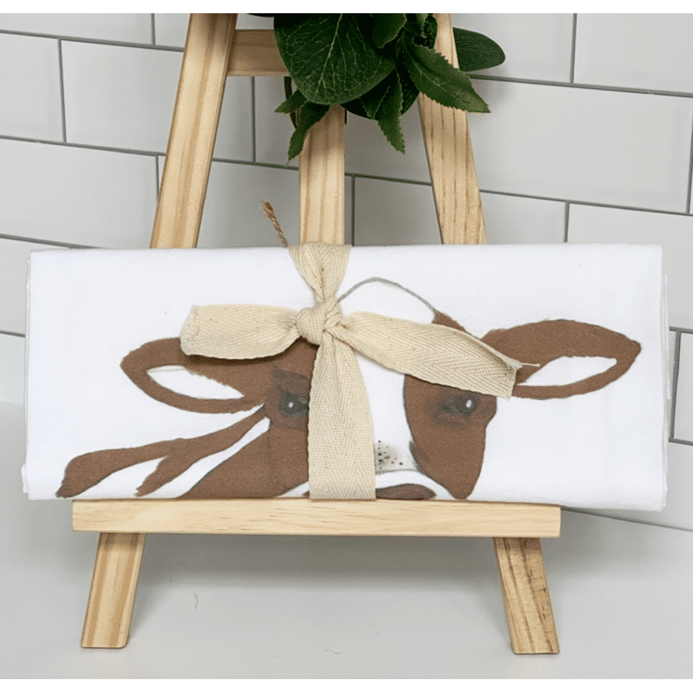 brown cow flour sack towel wrapped