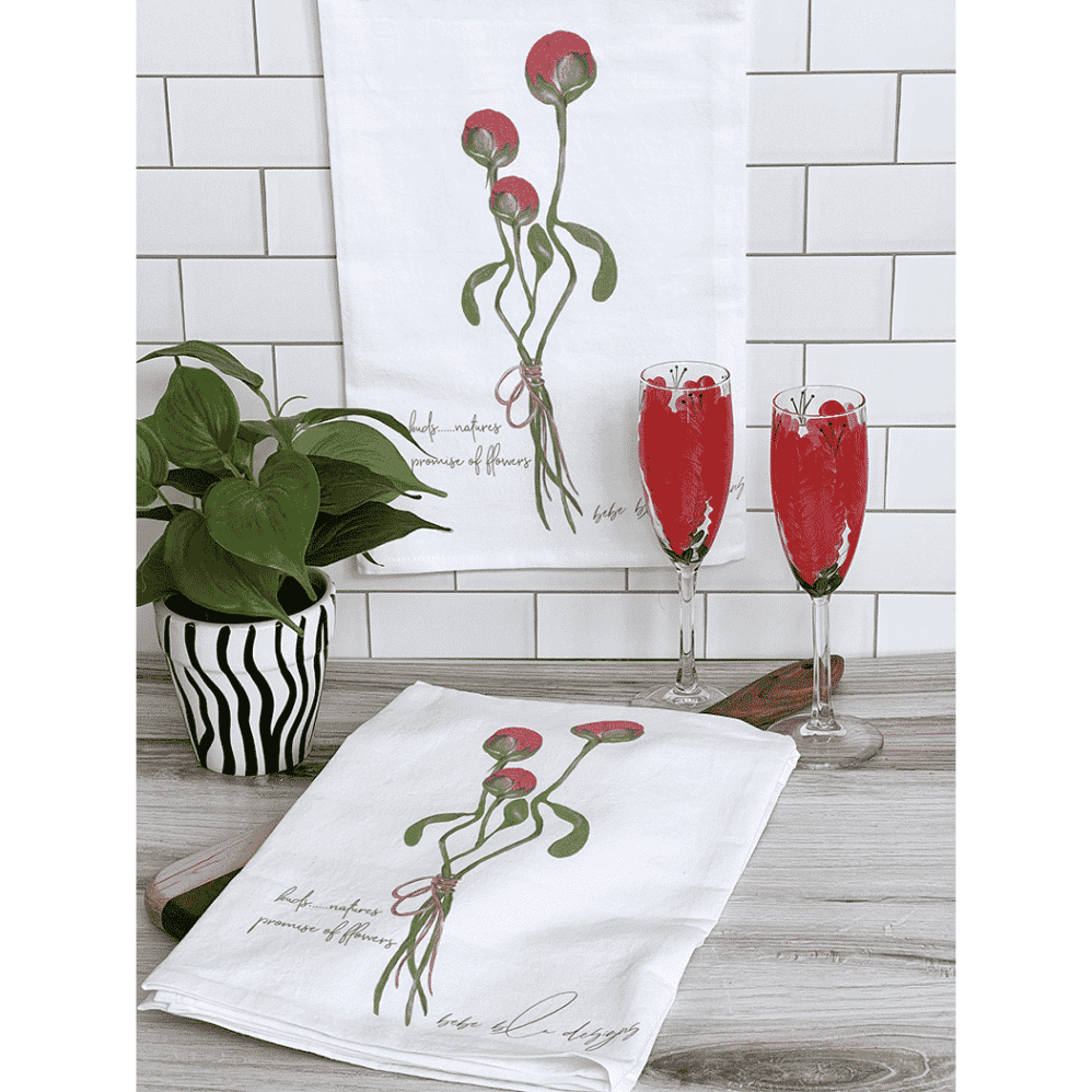 peony buds flour sack towel