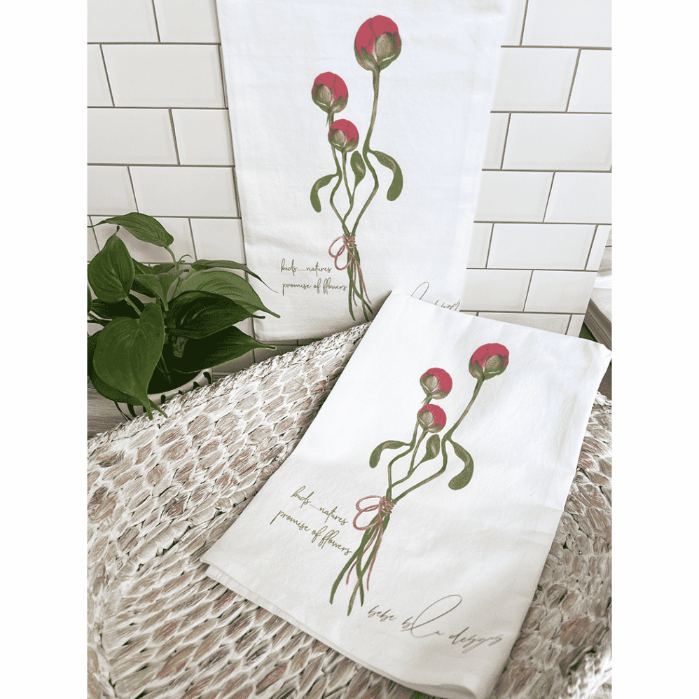 peony buds flour sack towel