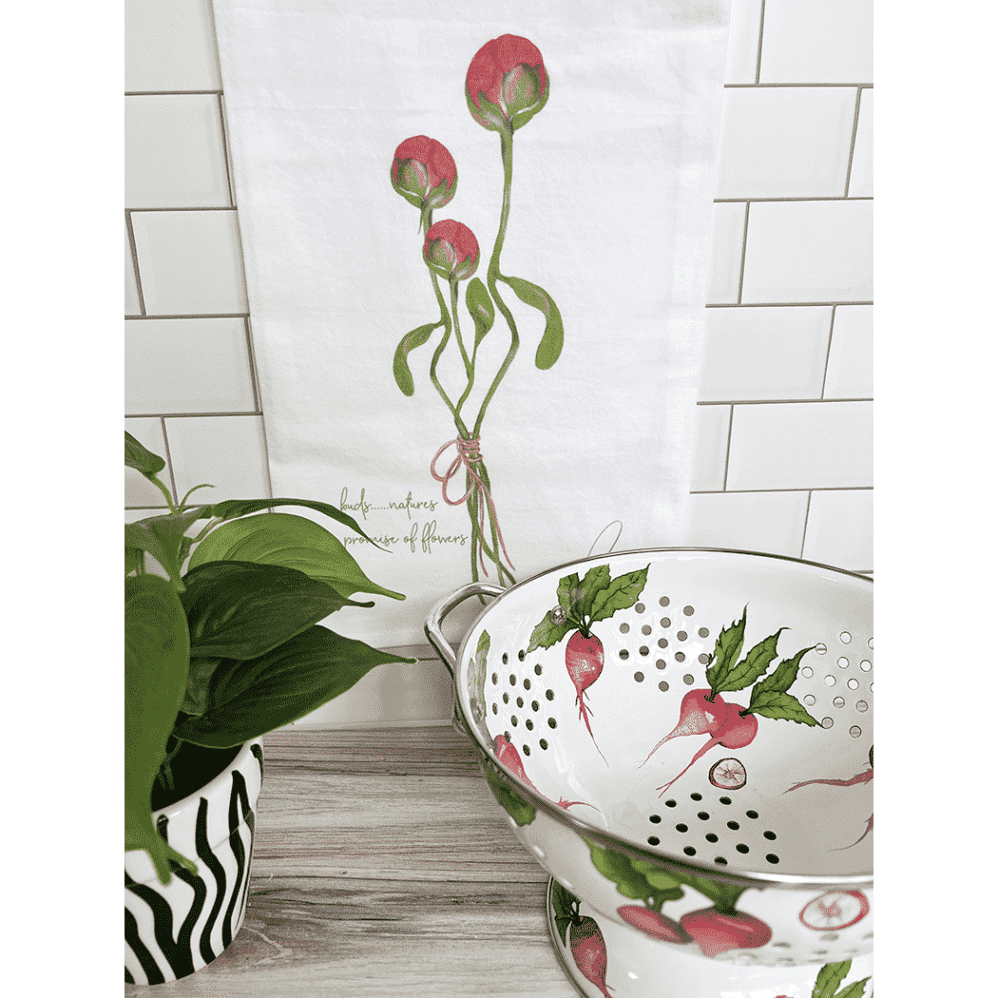 peony buds flour sack towel