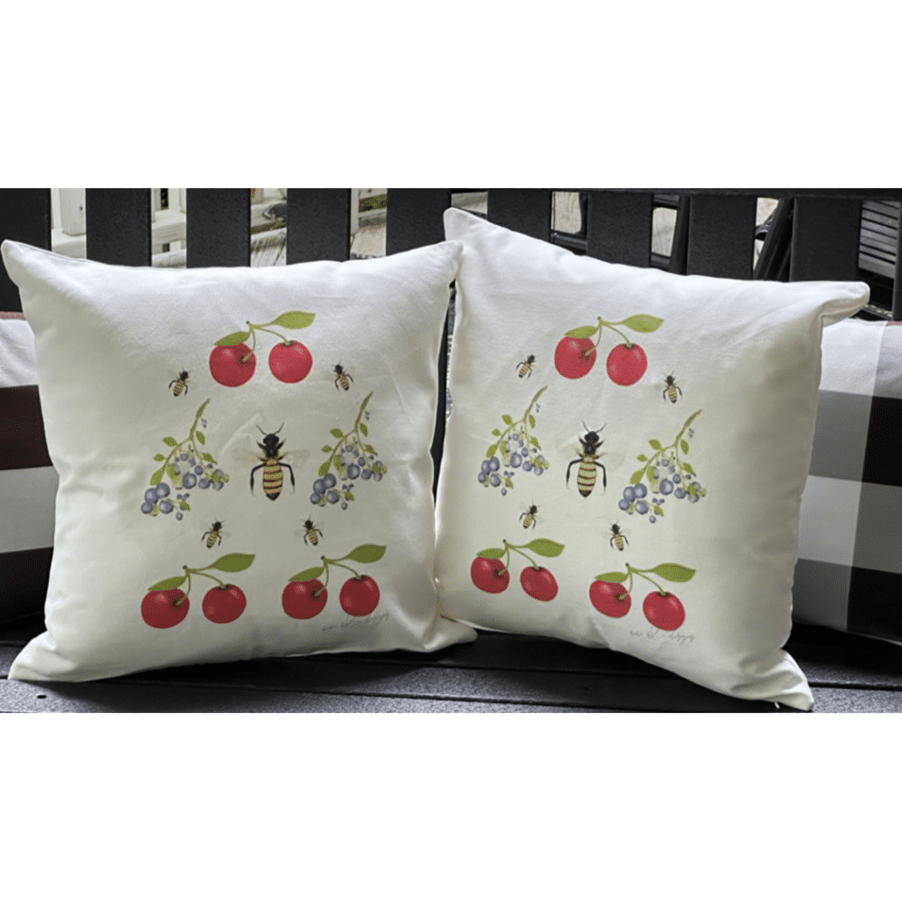 cherries, blueberries and bees pillow