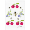 lots of Cherries, blueberries and bees on a flour sack towel