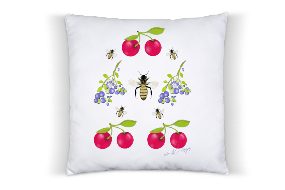 cherries, blueberries and bees pillow