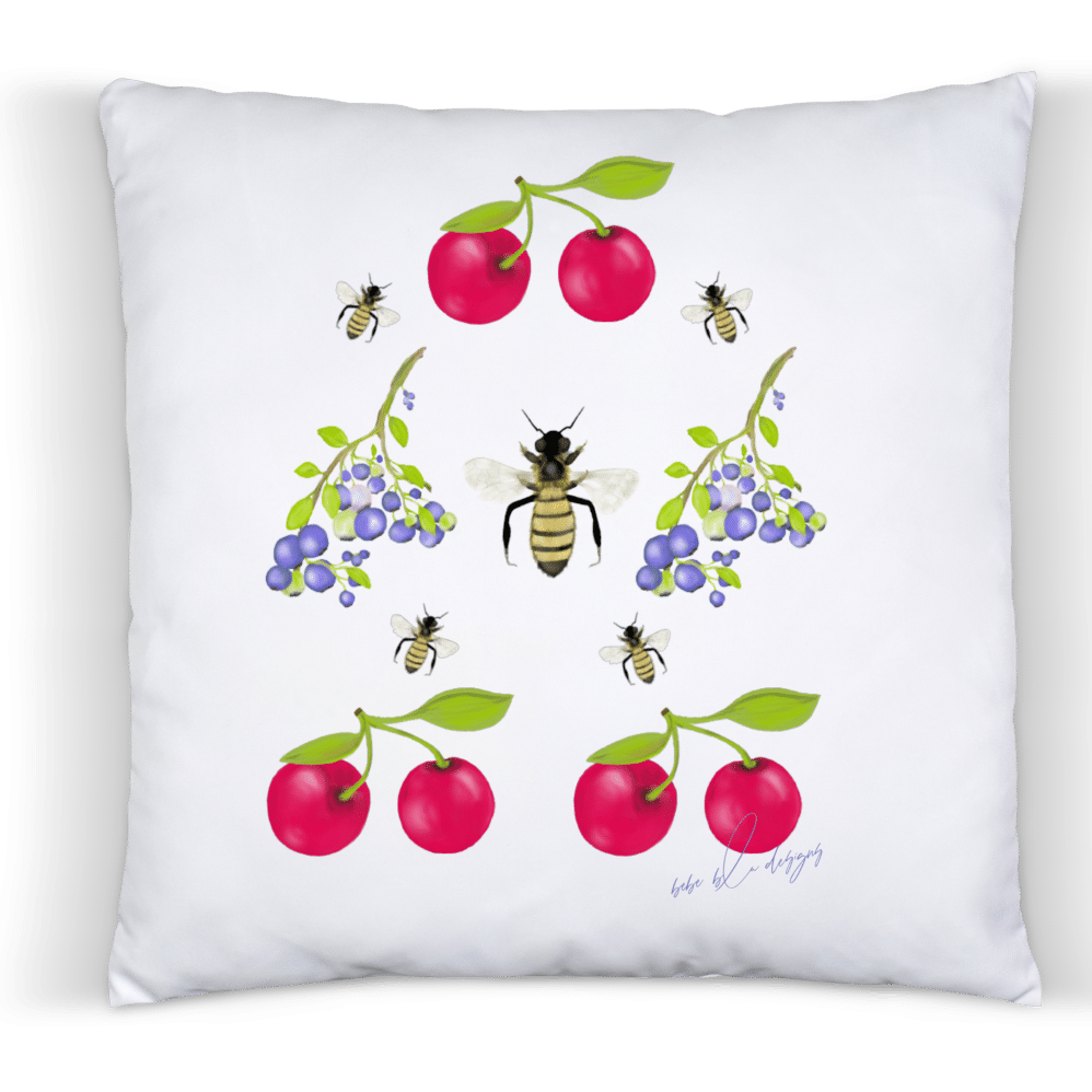 cherries, blueberries and bees pillow