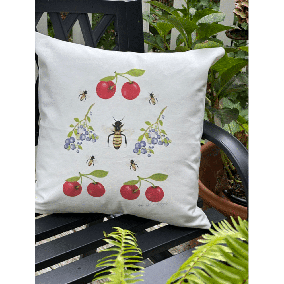 cherries, blueberries and bees pillow