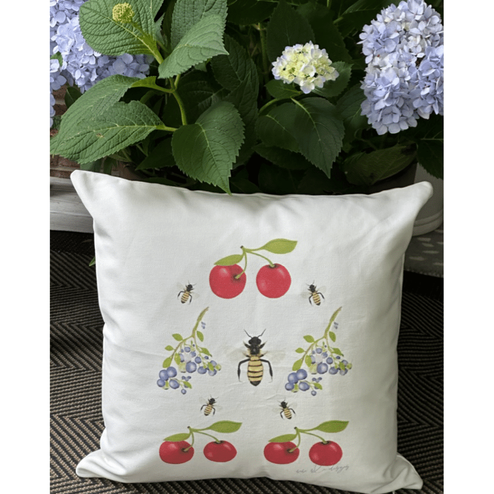 cherries, blueberries and bees pillow