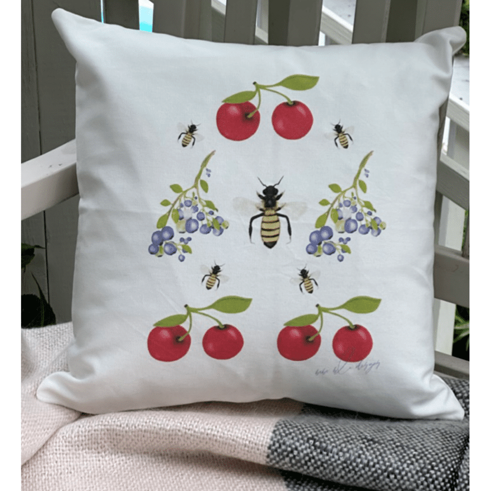 cherries, blueberries and bees pillow