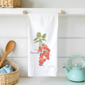 cherry tomatoes flour sack tea towel