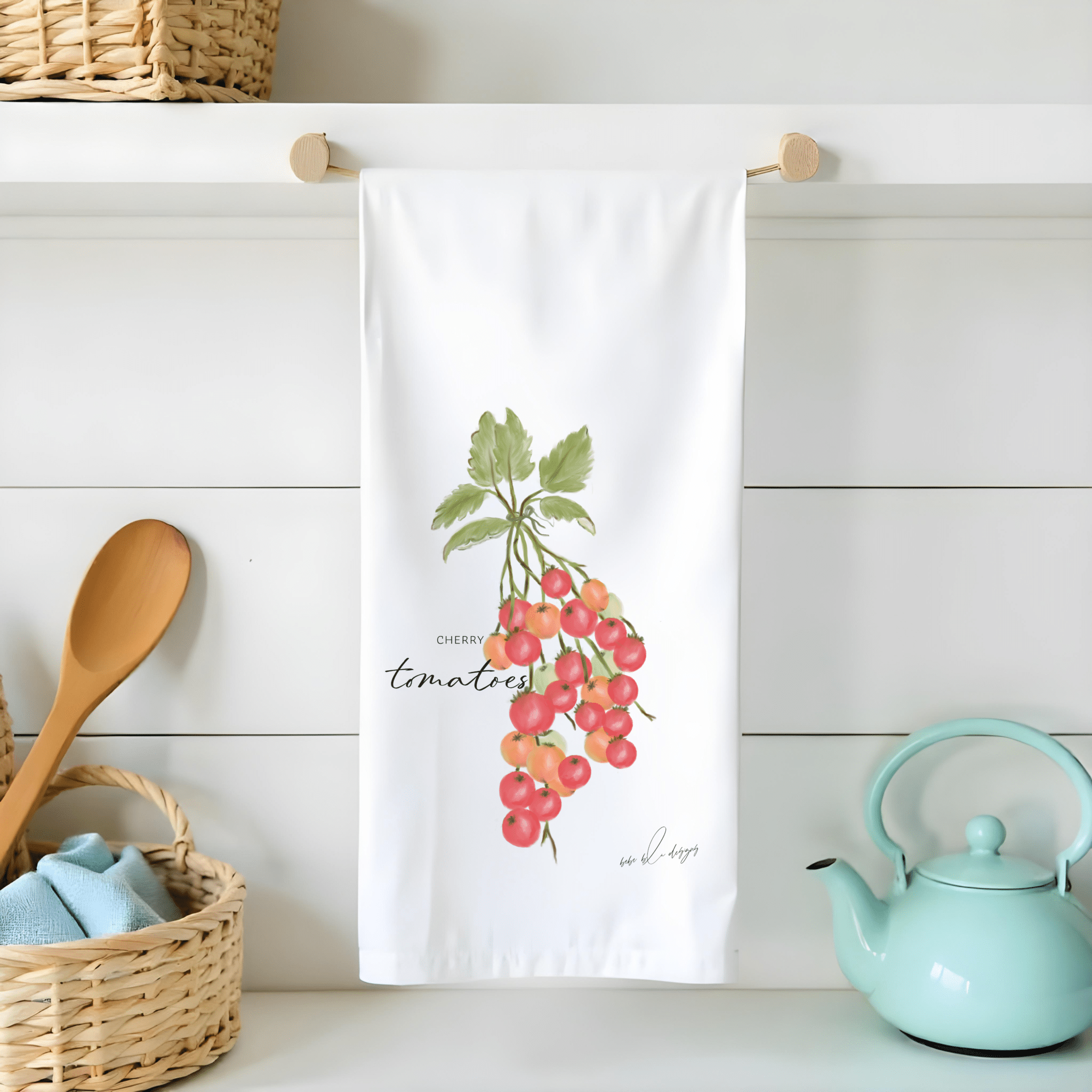 cherry tomatoes flour sack tea towel
