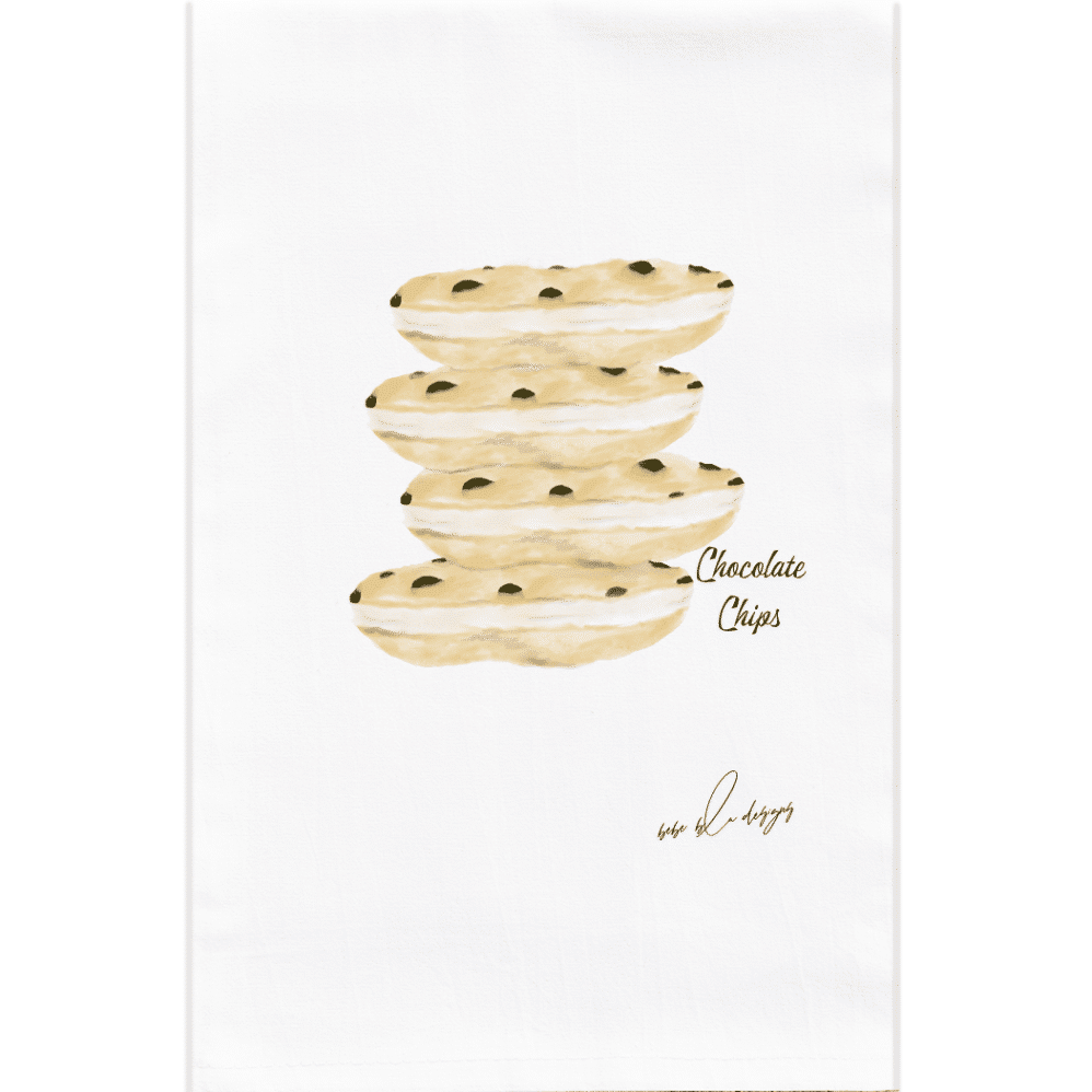 A cute chocolate chips flour sack towel with layered chocolate chips
