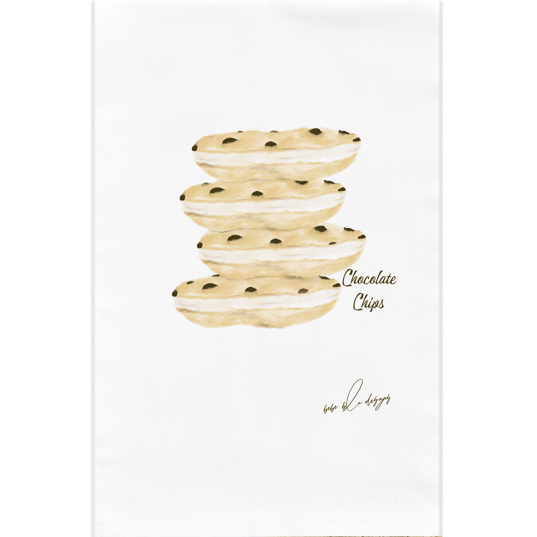 A cute chocolate chips flour sack towel with layered chocolate chips