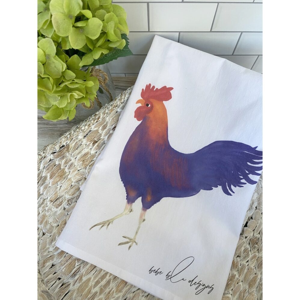 colorful rooster flour sack towel