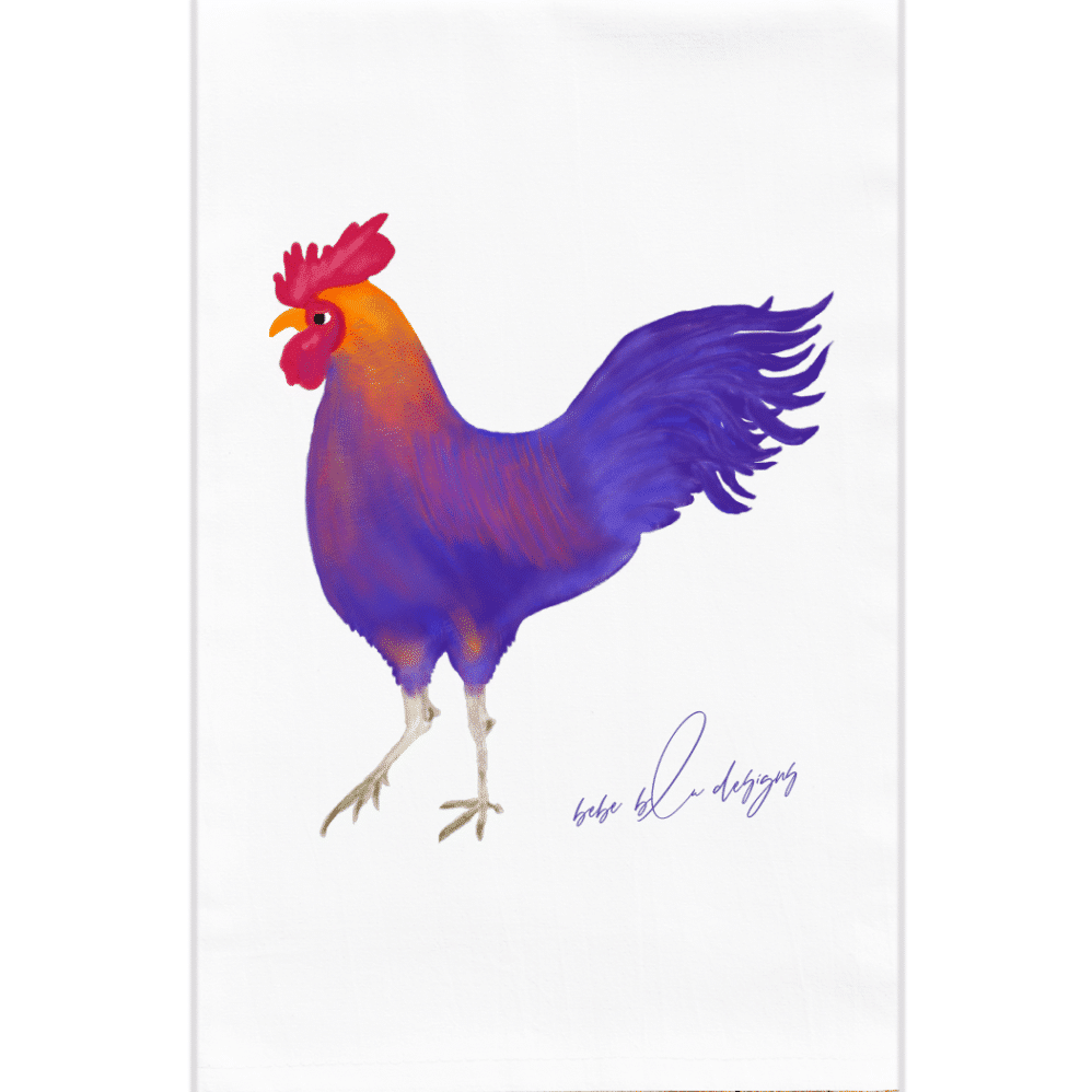 colorful rooster flour sack towel