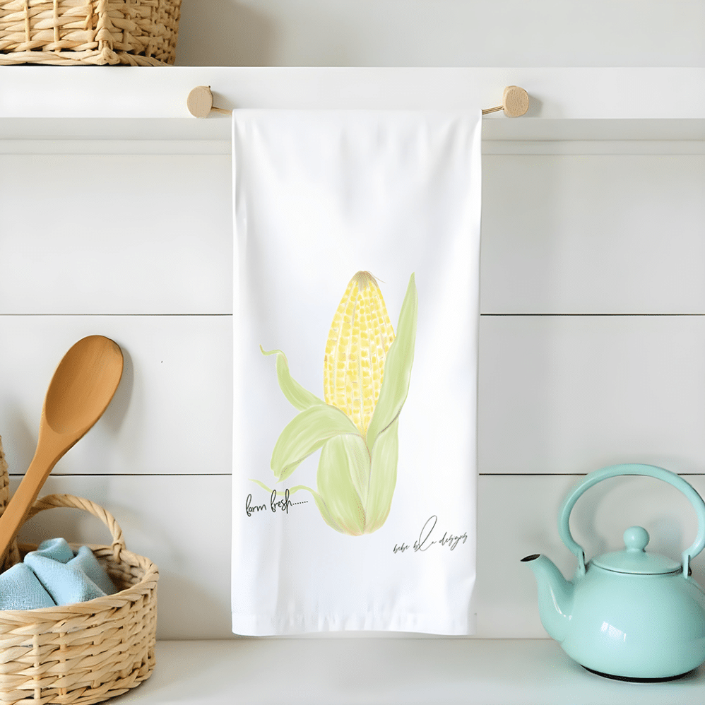 corn on the cob flour sack tea towel