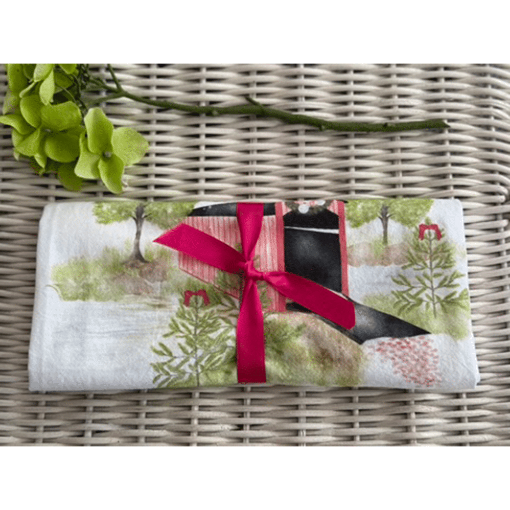 covered bridge flour sack towel wrapped