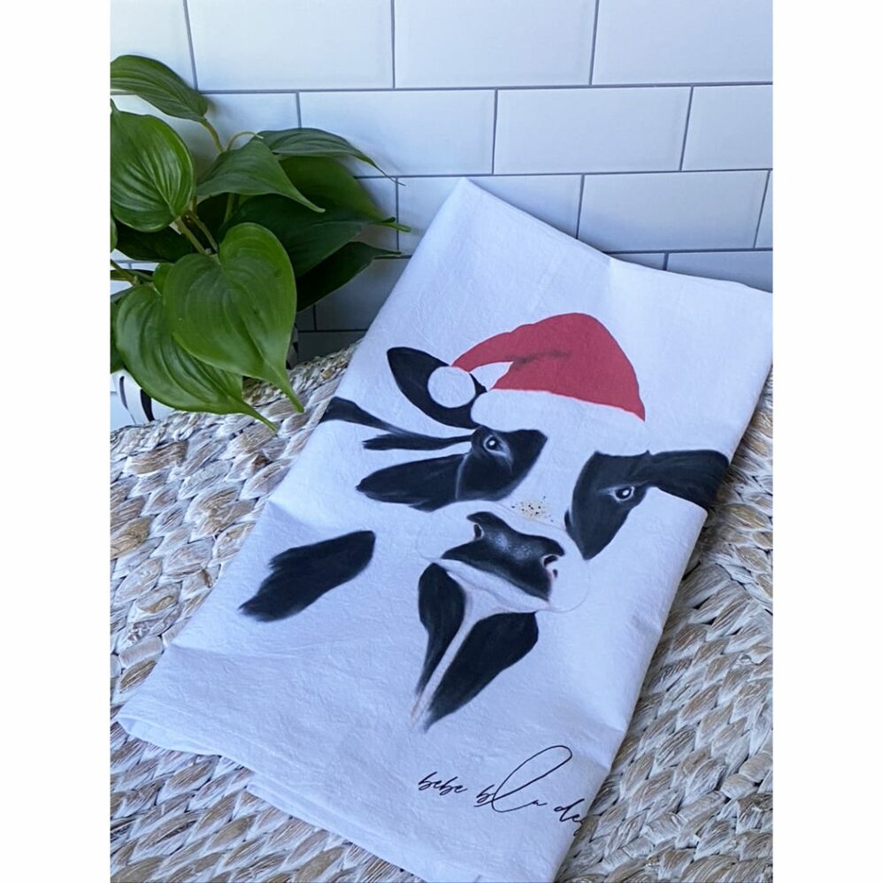 cow holiday flour sack towel