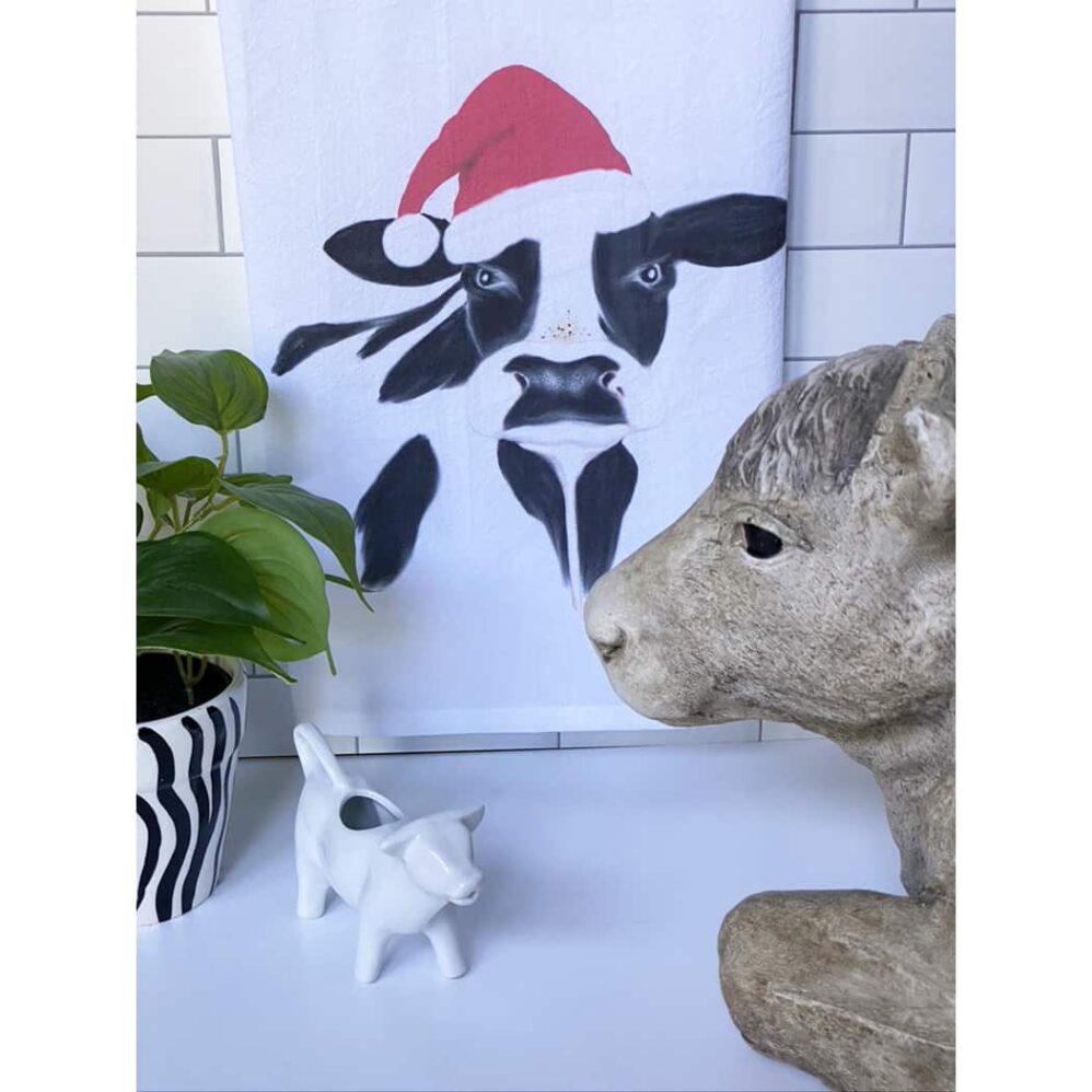 cow holiday flour sack towel