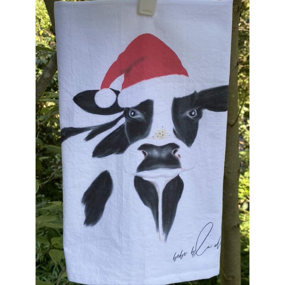 cow holiday flour sack towel